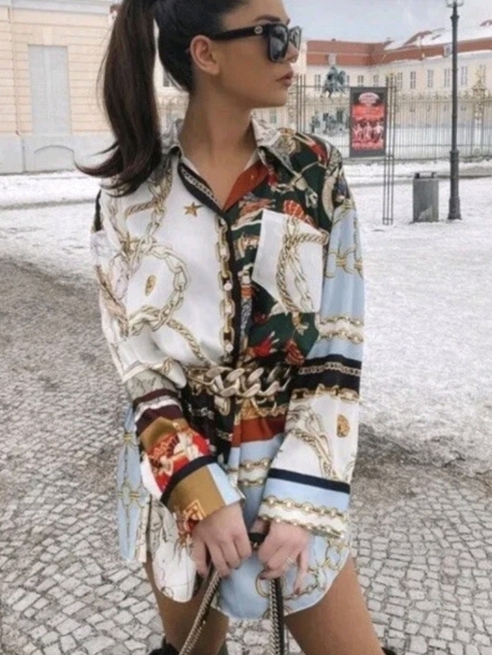 Zara Tops - Zara Oversized Patchwork Shirt Dress Zodiac Chain Design - Medium